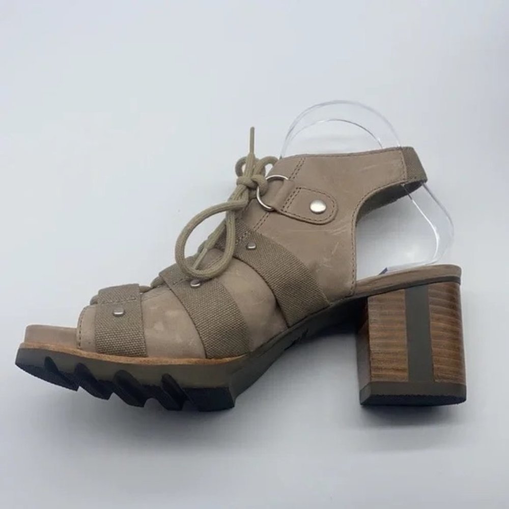 SOREL | Addington Pebble Silver Sage Leather Sandal Block Heel Size 8.5 - Picture 3 of 8